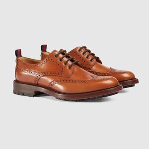 Gucci Men’s  Brown Lace Up Leather Brogue Oxford Shoes